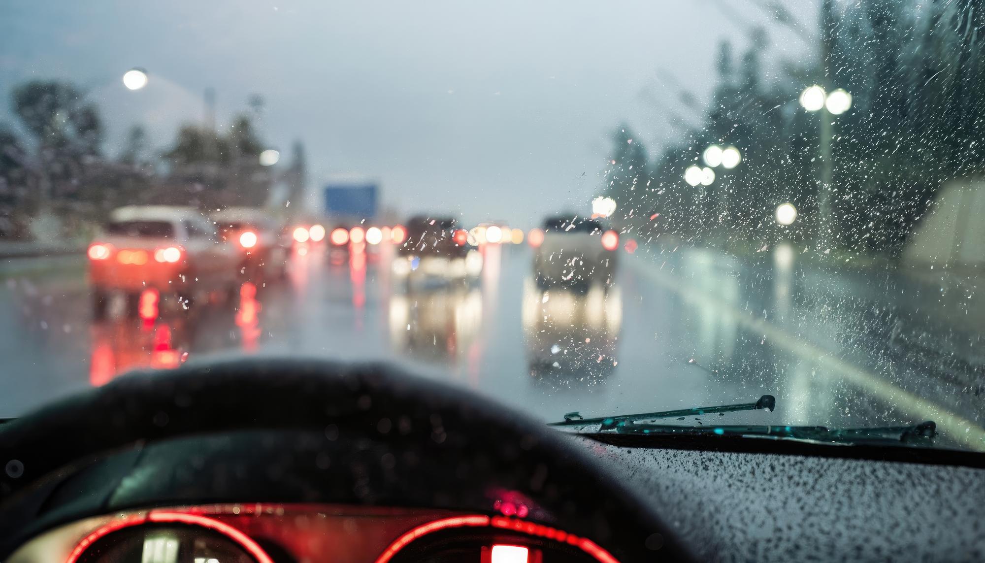 Rain-slicked roadway conditions contributing to a weather-related crash near Roseville, California.
